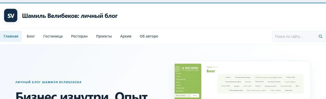 Промежуточный светлый вариант шапки блога и первого экрана